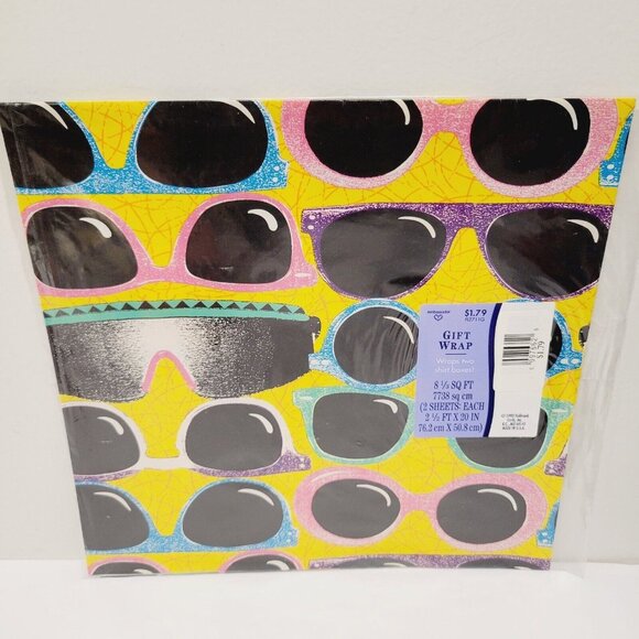 Vtg Neon Classic Retro Sunglasses All Occasions Wrapping Paper Gift 80's - Picture 1 of 3